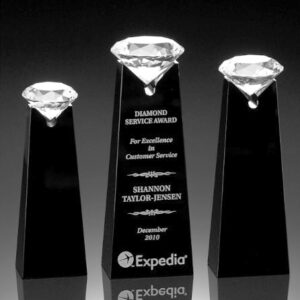 Engraved Black Crystal Pillar Diamond Trophy