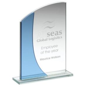 2022 Blue & Clear Glass Curved Top Plaque Award